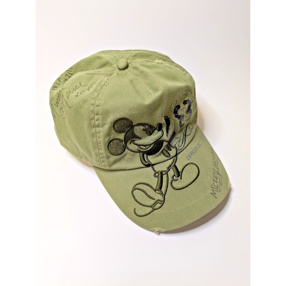 Disney Autograph Hat Green Baseball Cap Signed Souvenir Character Parks Mickey